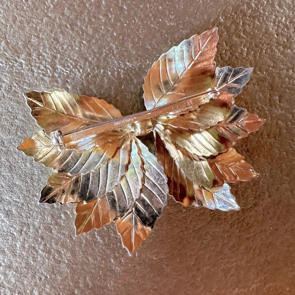 RARE Vintage Napier Leaves Bow Brooch Pin MCM Mid Century-Modern Gold Signed - Picture 6 of 13